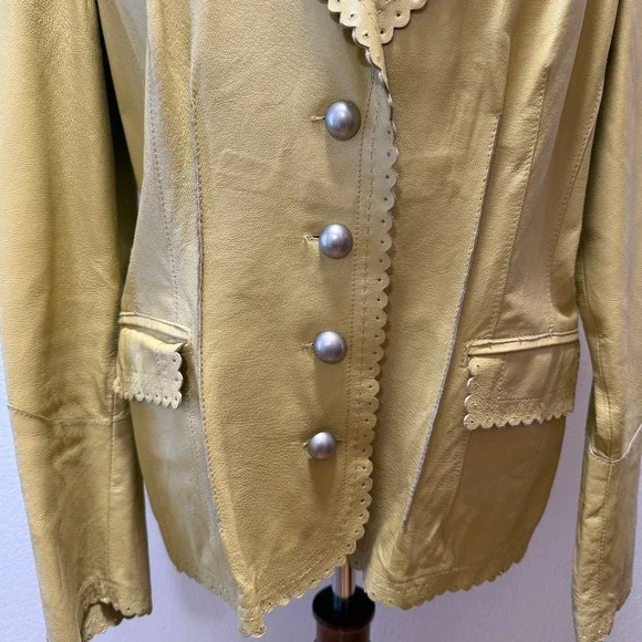 Vintage Y2K Cami NYC Western Cutouts Scalloped Edge Leather Jacket Size 16
